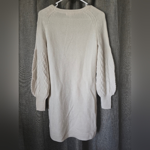 BB Dakota Steve Madden Cream Knit Long Puff Sleeve Sweater Mini Dress XS NWT - Picture 2 of 5